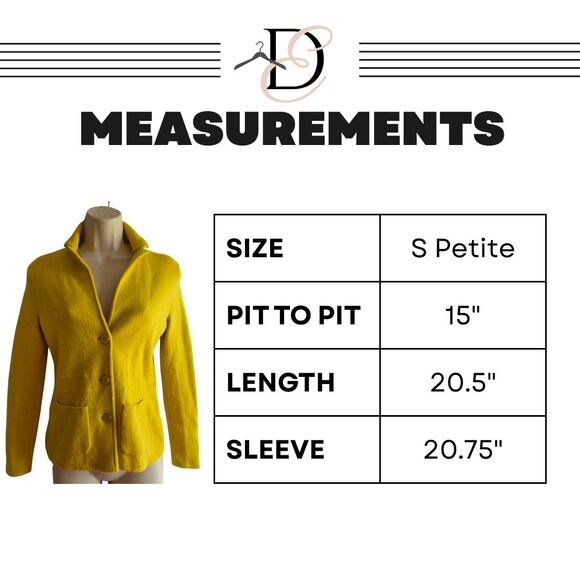 Talbots S Petite Yellow Sweater Blazer Knit Merino Wool Preppy - Picture 6 of 10